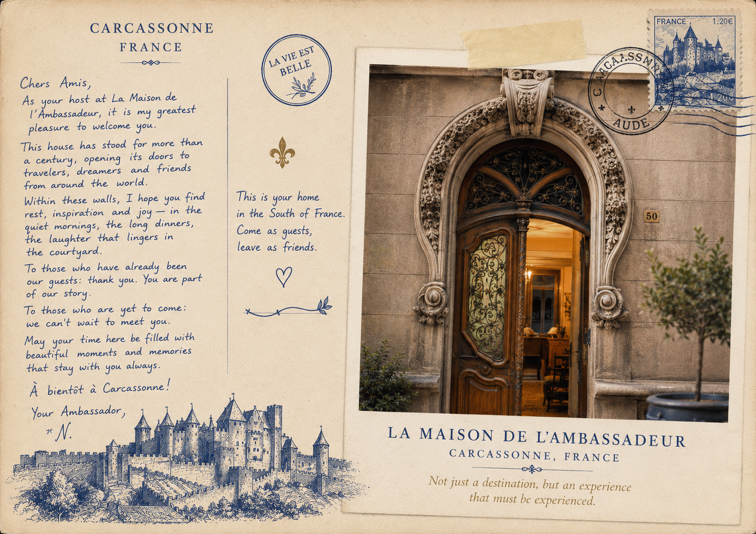 La Maison de l'Ambassadeur welcome postcard